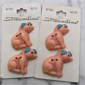 Vintage Streamline K766 Pink Pig Buttons on Card NOS Novelty Sewing